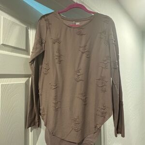 Distressed Brown Long Sleeve Top